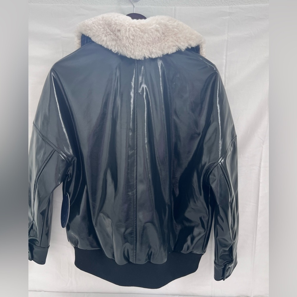 Scoop Women's Faux Leather Bomber Jacket W Faux Collar Black M (8-10) - Picture 3 of 8